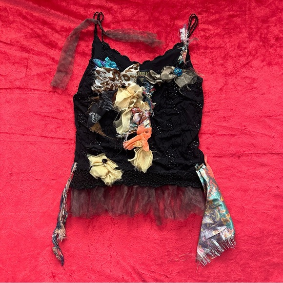 90s Avant Garde Art Beaded Black and Multicolor Lace Women's Top - Picture 9 of 9